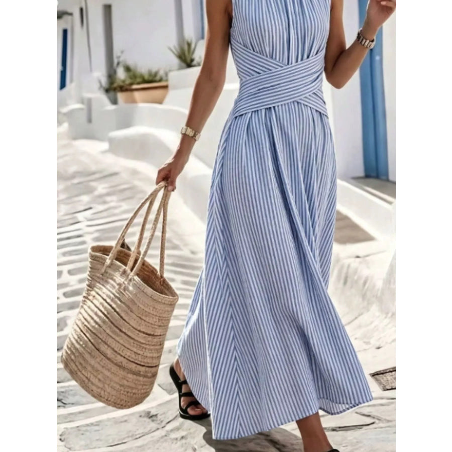 Full Size Striped Sleeveless Maxi Dress Plus Size Blue / S Apparel and Accessories