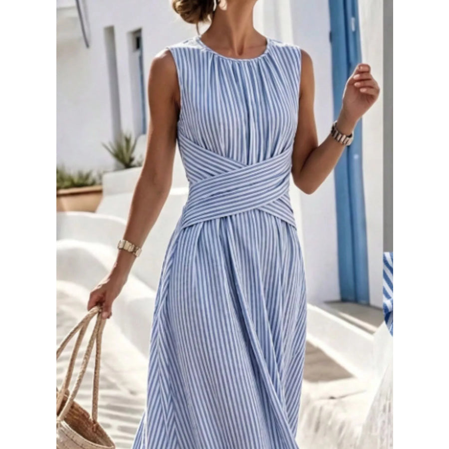 Full Size Striped Sleeveless Maxi Dress Plus Size Blue / S Apparel and Accessories