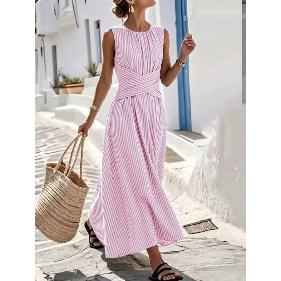 Full Size Striped Sleeveless Maxi Dress Plus Size Pink / S Apparel and Accessories