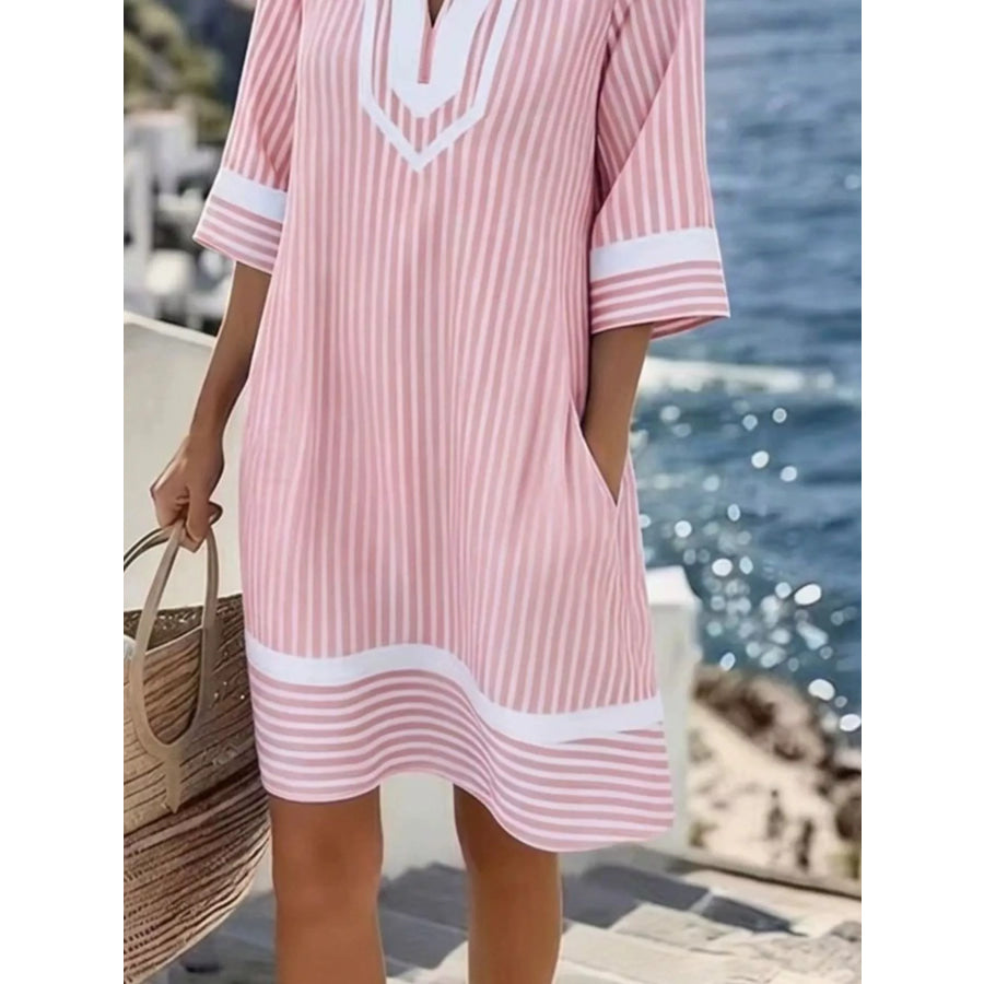 Full Size Striped V-Neck Casual Dress Plus Size Apparel and Accessories