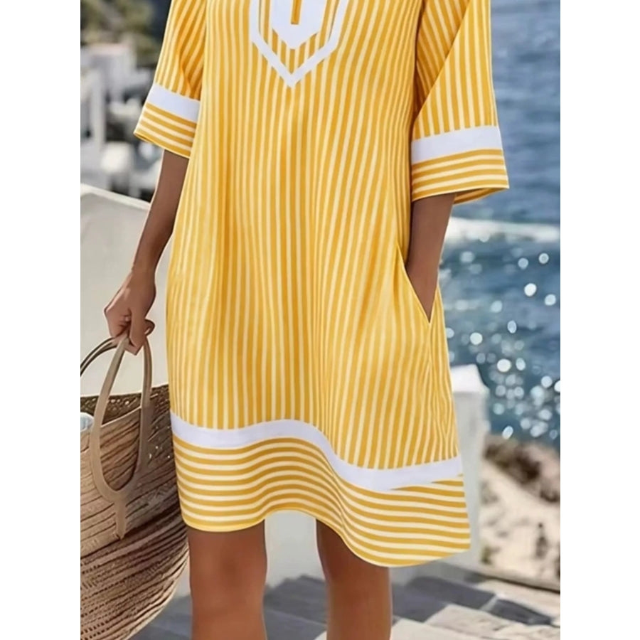 Full Size Striped V-Neck Casual Dress Plus Size Apparel and Accessories