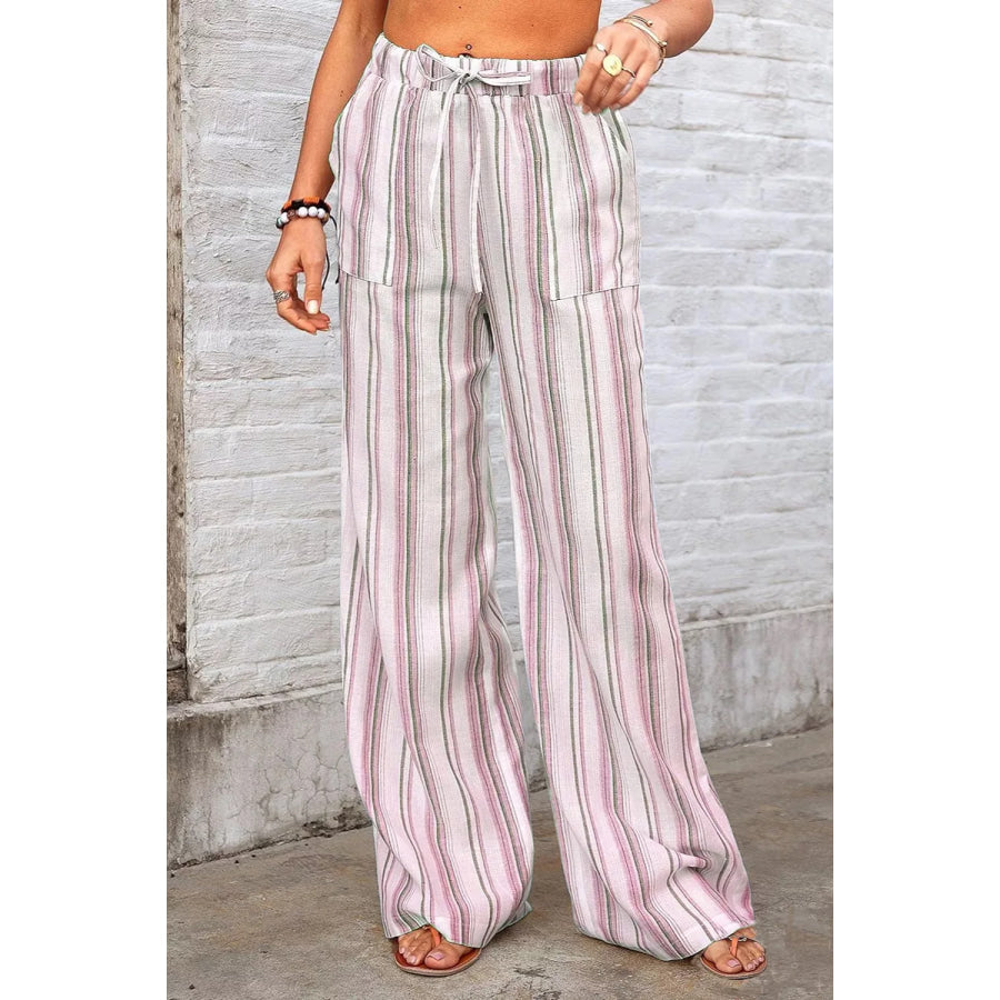 Full Size Striped Wide-Leg Pants Plus Size Dusty Pink / S Apparel and Accessories