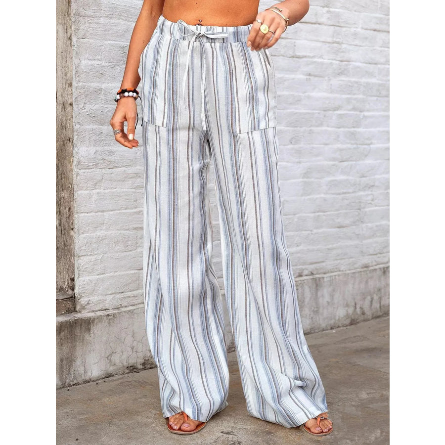 Full Size Striped Wide-Leg Pants Plus Size Light Blue / S Apparel and Accessories