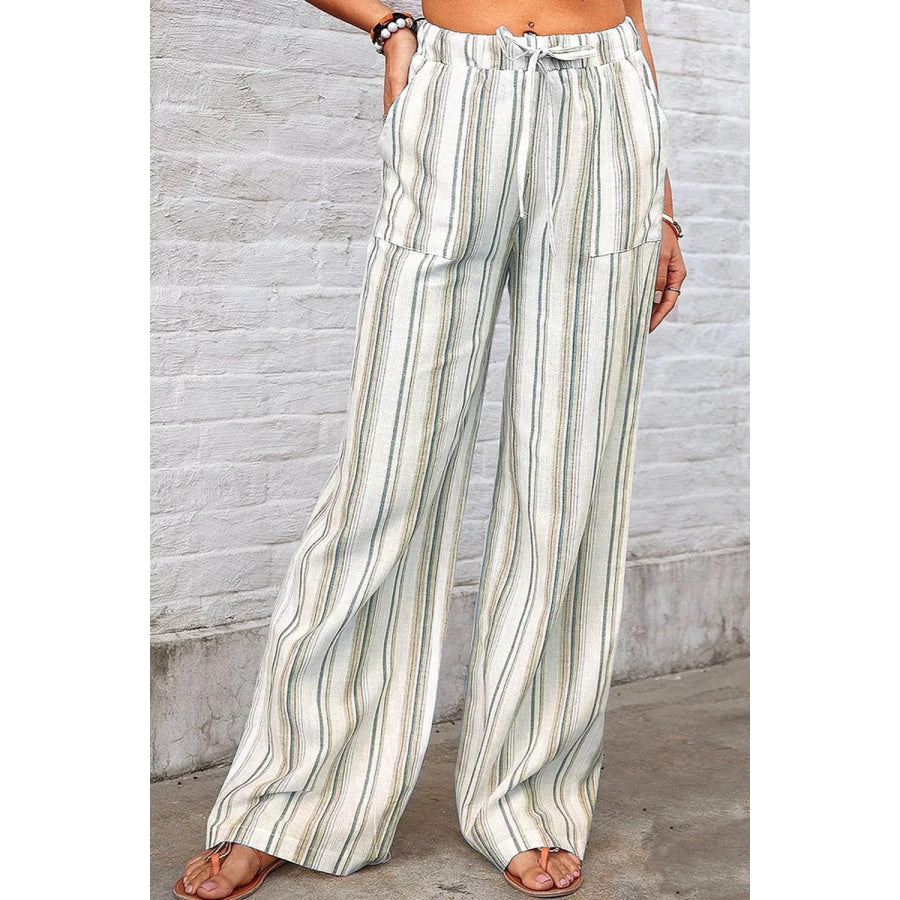 Full Size Striped Wide-Leg Pants Plus Size Olive Brown / S Apparel and Accessories