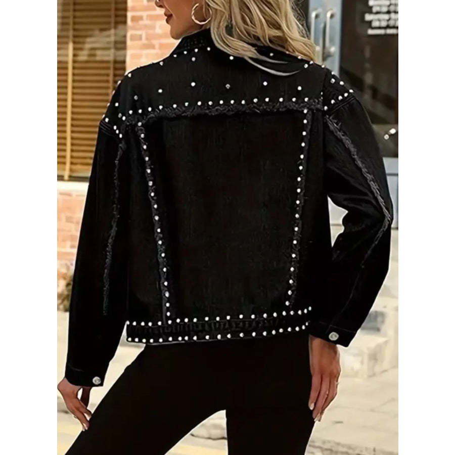 Full Size Studded Button Up Denim Jacket Plus Apparel and Accessories