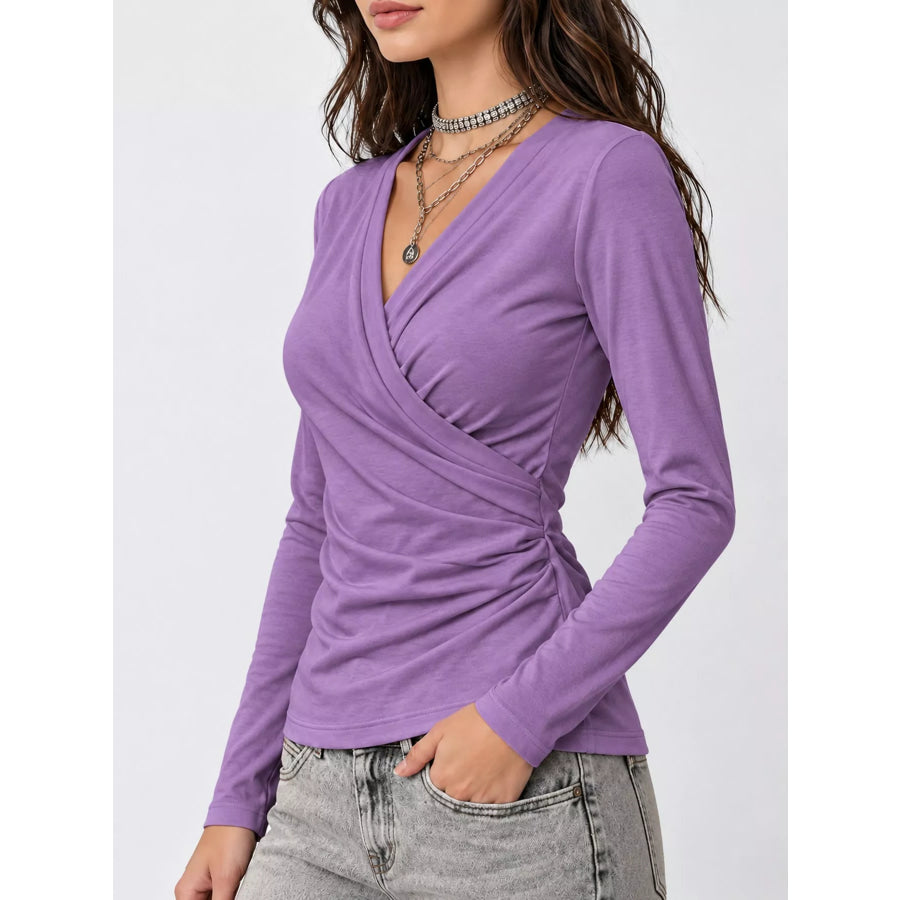 Full Size Surplice Long Sleeve T-Shirt Plus Apparel and Accessories