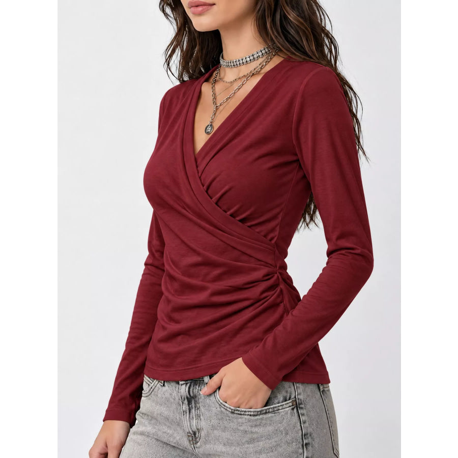 Full Size Surplice Long Sleeve T-Shirt Plus Apparel and Accessories