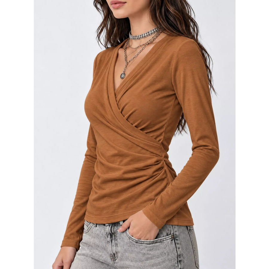Full Size Surplice Long Sleeve T-Shirt Plus Apparel and Accessories