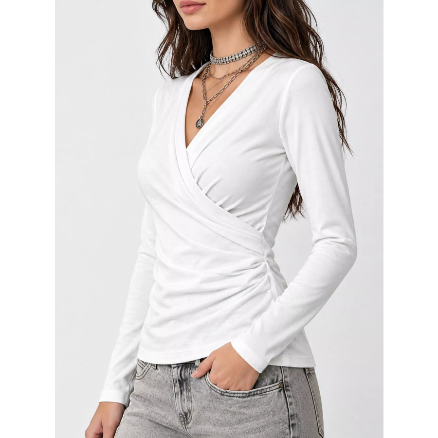Full Size Surplice Long Sleeve T-Shirt Plus Apparel and Accessories