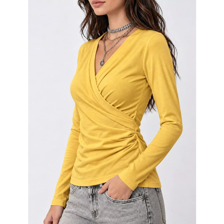 Full Size Surplice Long Sleeve T-Shirt Plus Apparel and Accessories