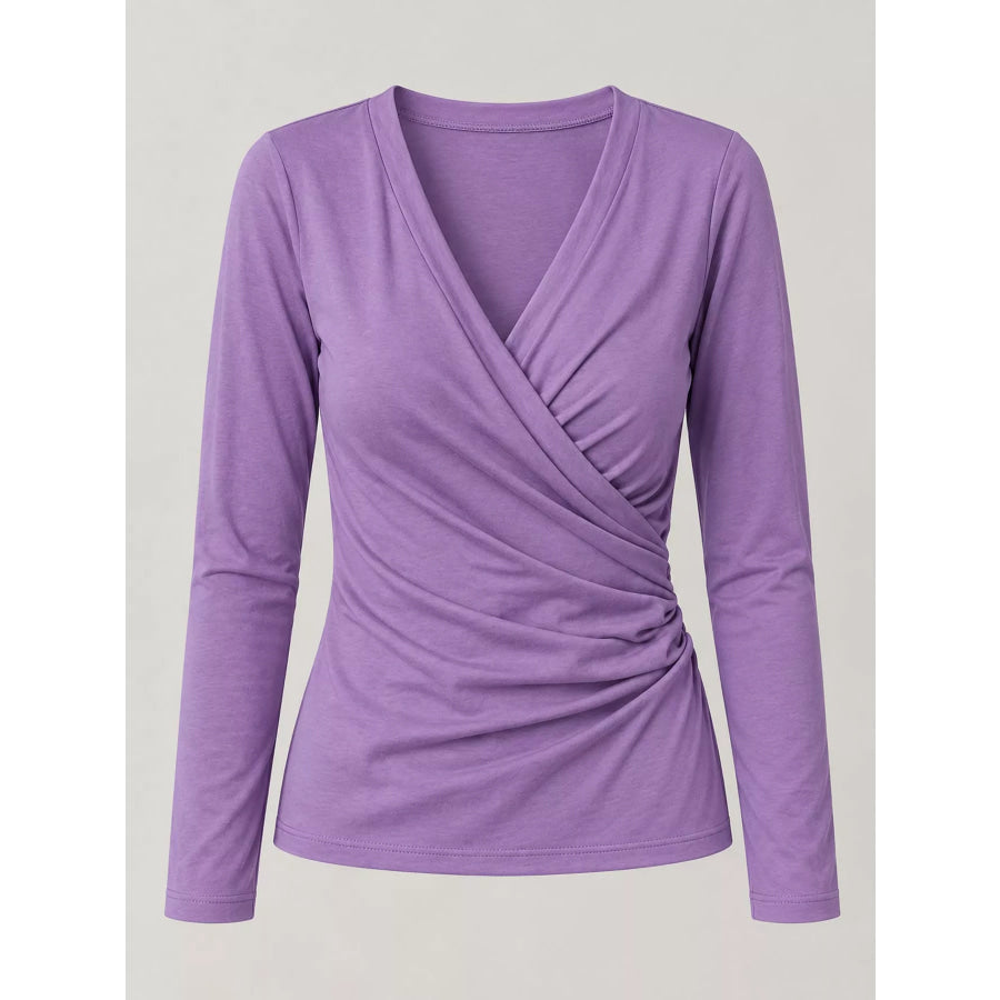 Full Size Surplice Long Sleeve T-Shirt Plus Apparel and Accessories