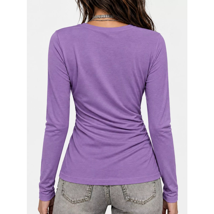 Full Size Surplice Long Sleeve T-Shirt Plus Apparel and Accessories