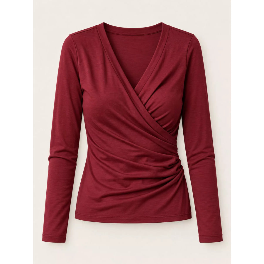 Full Size Surplice Long Sleeve T-Shirt Plus Apparel and Accessories