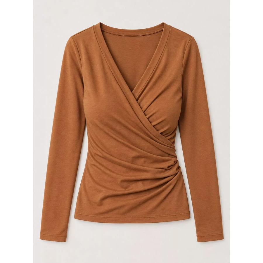 Full Size Surplice Long Sleeve T-Shirt Plus Apparel and Accessories