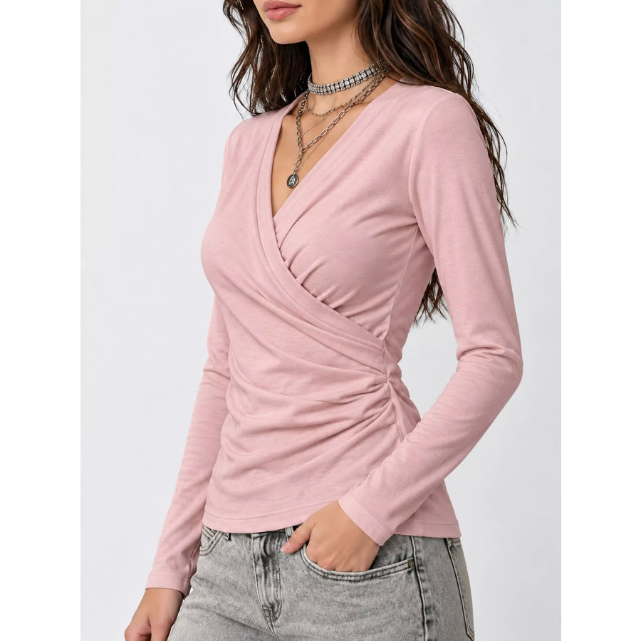 Full Size Surplice Long Sleeve T-Shirt Plus Apparel and Accessories