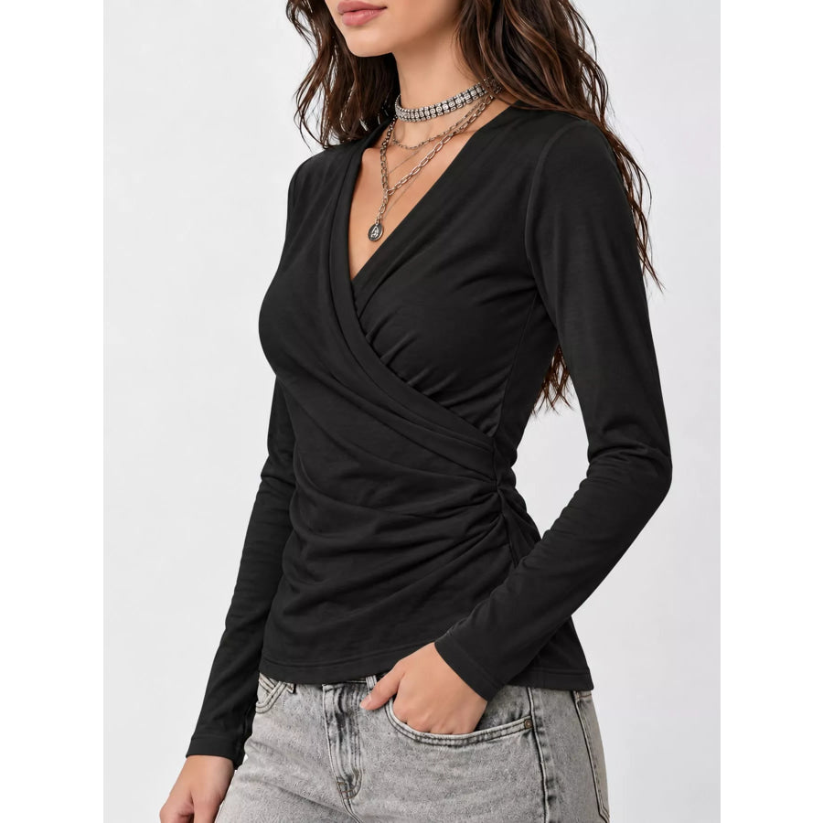 Full Size Surplice Long Sleeve T-Shirt Plus Apparel and Accessories