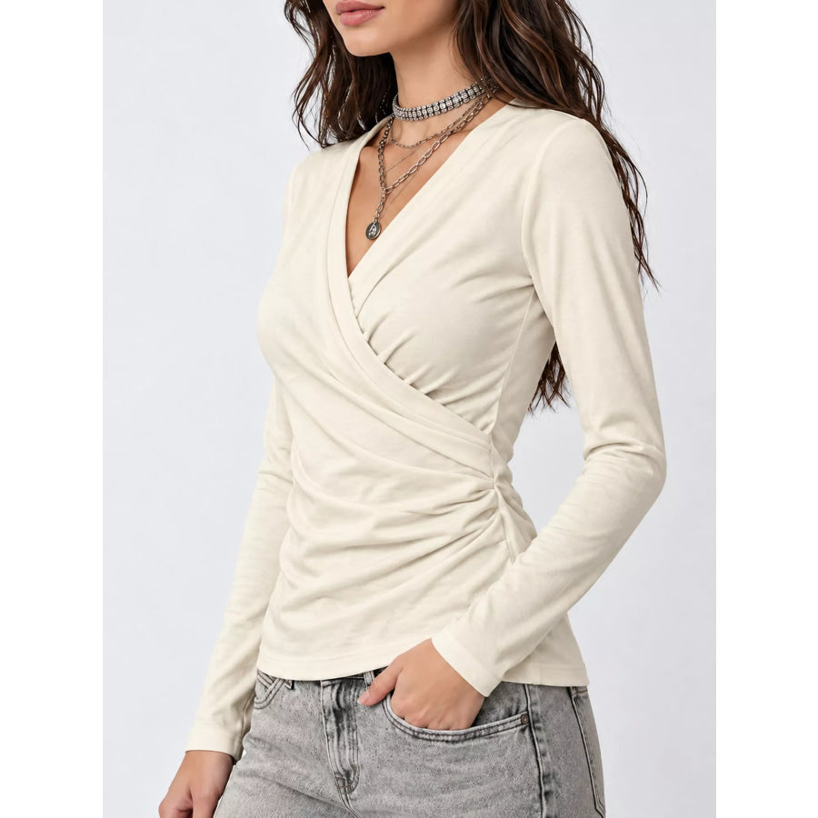 Full Size Surplice Long Sleeve T-Shirt Plus Apparel and Accessories