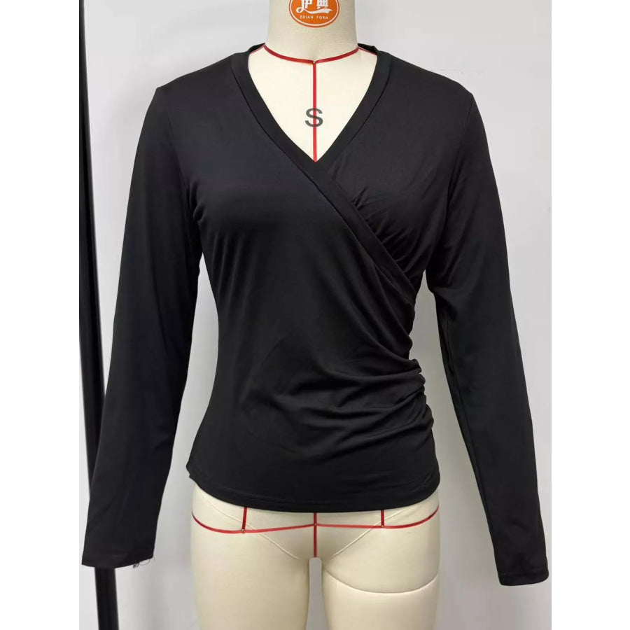 Full Size Surplice Long Sleeve T-Shirt Plus Apparel and Accessories