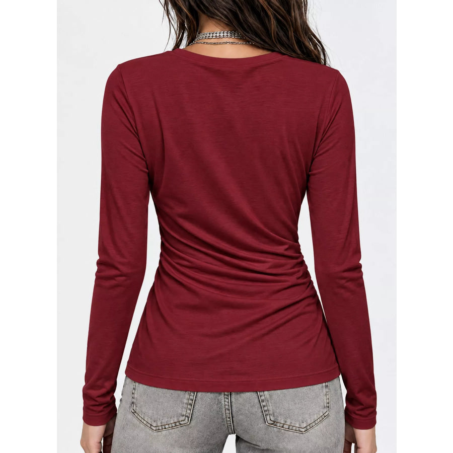 Full Size Surplice Long Sleeve T-Shirt Plus Apparel and Accessories