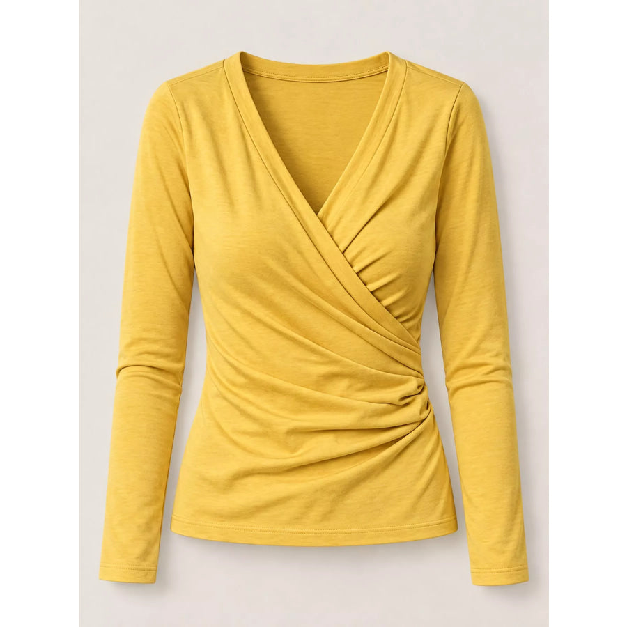 Full Size Surplice Long Sleeve T-Shirt Plus Apparel and Accessories