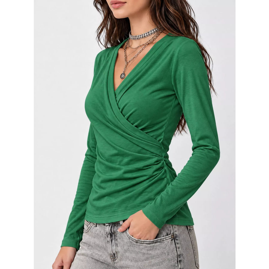 Full Size Surplice Long Sleeve T-Shirt Plus Apparel and Accessories