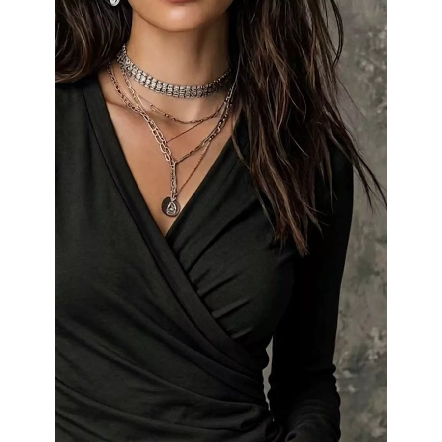 Full Size Surplice Long Sleeve T-Shirt Plus Apparel and Accessories