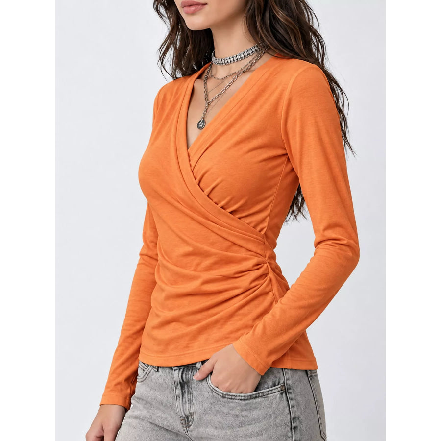 Full Size Surplice Long Sleeve T-Shirt Plus Apparel and Accessories