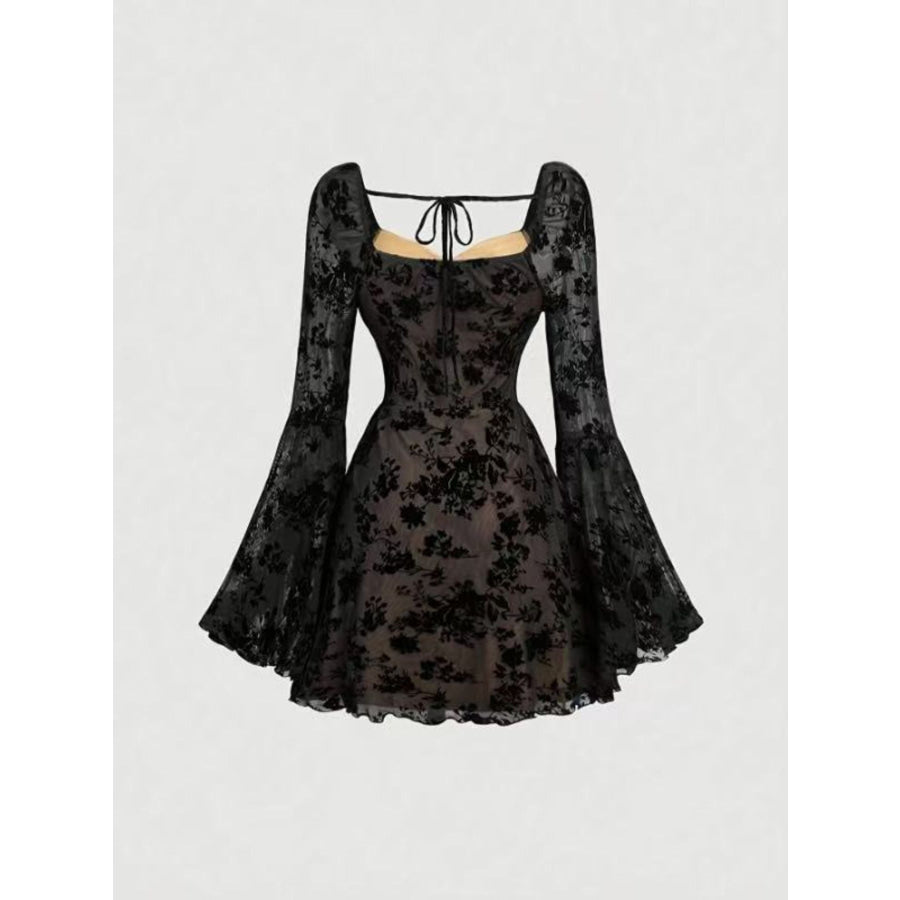 Full Size Sweetheart Neck Flared Sleeve Mini Dress Plus Size Apparel and Accessories