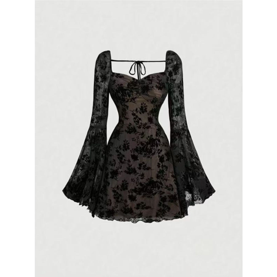 Full Size Sweetheart Neck Flared Sleeve Mini Dress Plus Size Black / S Apparel and Accessories
