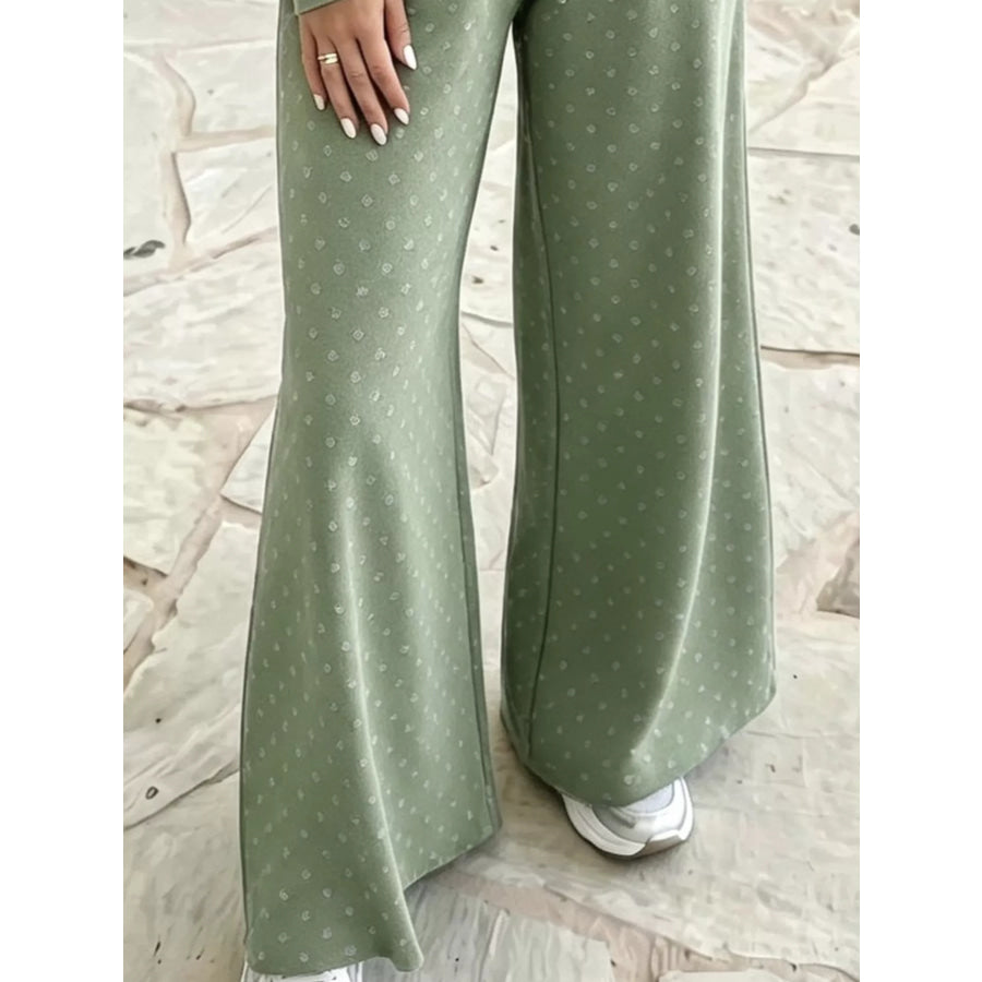 Full Size Swiss Dot Crop Top and Wide Leg Pants Set Plus Apparel Accessories