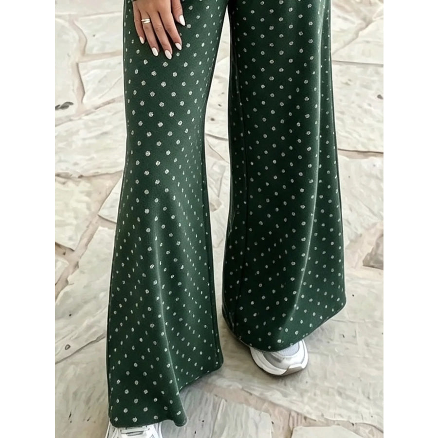 Full Size Swiss Dot Crop Top and Wide Leg Pants Set Plus Apparel Accessories