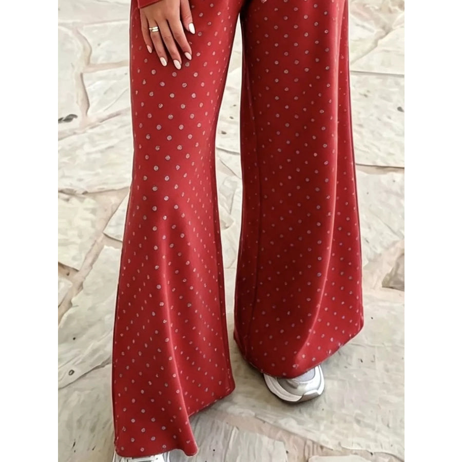 Full Size Swiss Dot Crop Top and Wide Leg Pants Set Plus Apparel Accessories