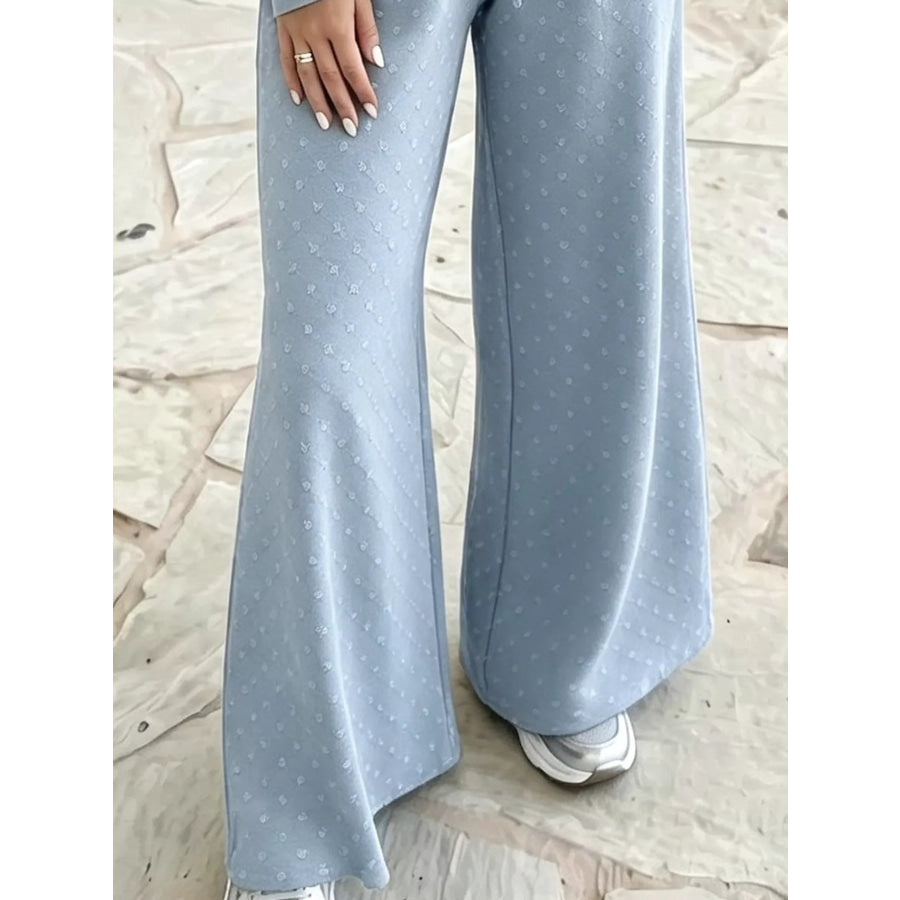 Full Size Swiss Dot Crop Top and Wide Leg Pants Set Plus Apparel Accessories