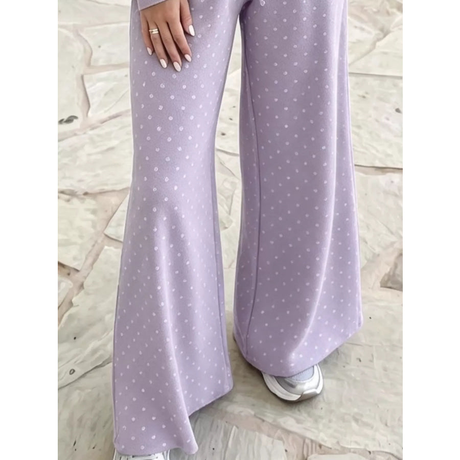 Full Size Swiss Dot Crop Top and Wide Leg Pants Set Plus Apparel Accessories