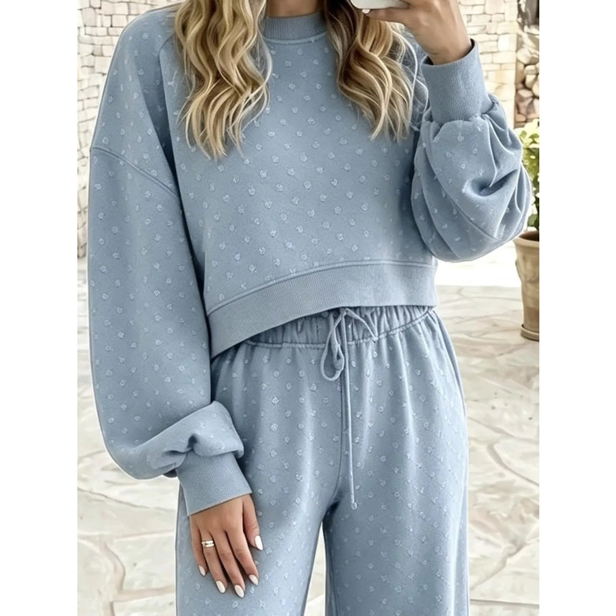Full Size Swiss Dot Crop Top and Wide Leg Pants Set Plus Apparel Accessories