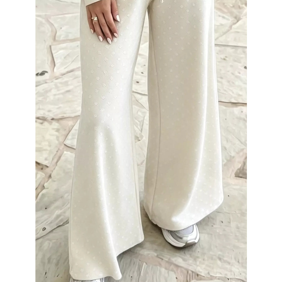 Full Size Swiss Dot Crop Top and Wide Leg Pants Set Plus Apparel Accessories