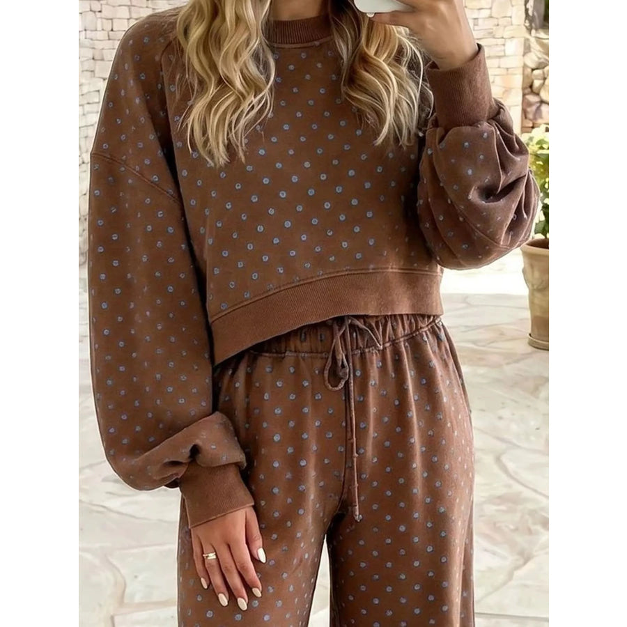 Full Size Swiss Dot Crop Top and Wide Leg Pants Set Plus Apparel Accessories