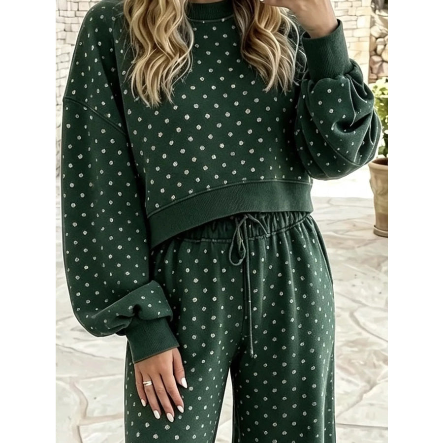 Full Size Swiss Dot Crop Top and Wide Leg Pants Set Plus Apparel Accessories