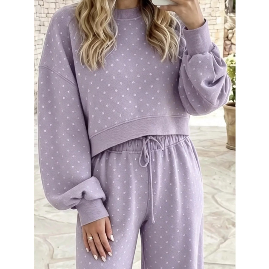 Full Size Swiss Dot Crop Top and Wide Leg Pants Set Plus Apparel Accessories