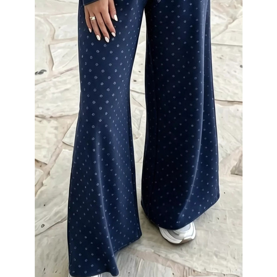 Full Size Swiss Dot Crop Top and Wide Leg Pants Set Plus Apparel Accessories