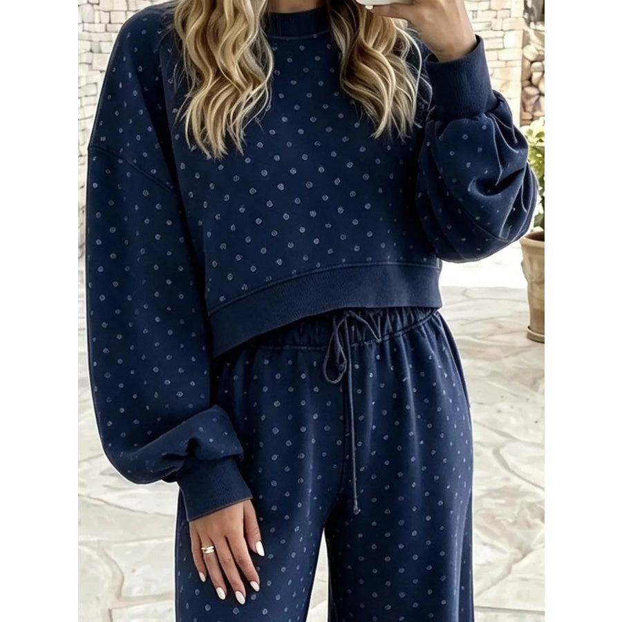Full Size Swiss Dot Crop Top and Wide Leg Pants Set Plus Apparel Accessories