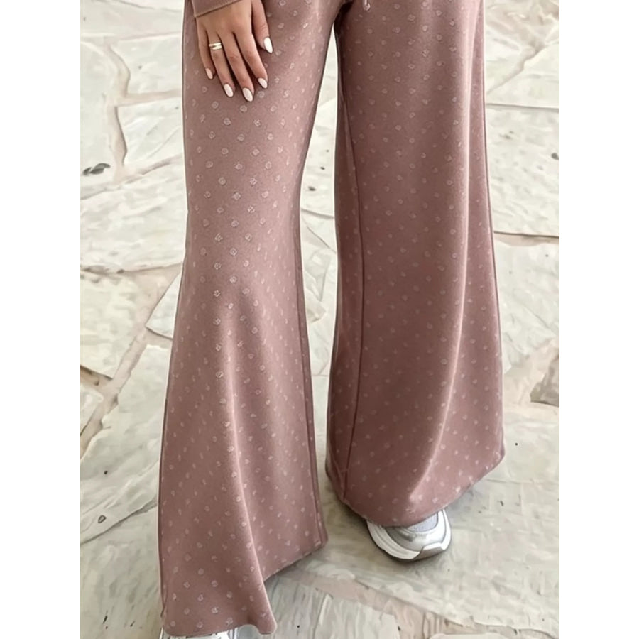 Full Size Swiss Dot Crop Top and Wide Leg Pants Set Plus Apparel Accessories