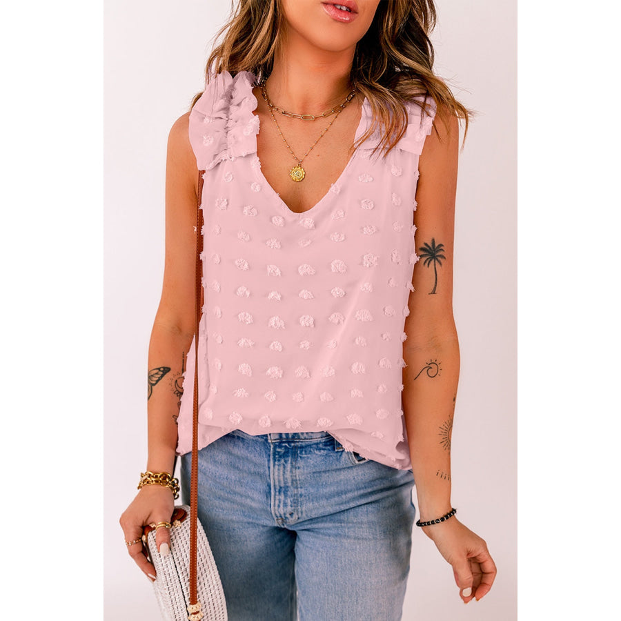 Full Size Swiss Dot V-Neck Tank Dusty Pink / S Apparel and Accessories