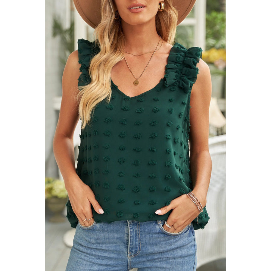 Full Size Swiss Dot V-Neck Tank Green / S Apparel and Accessories