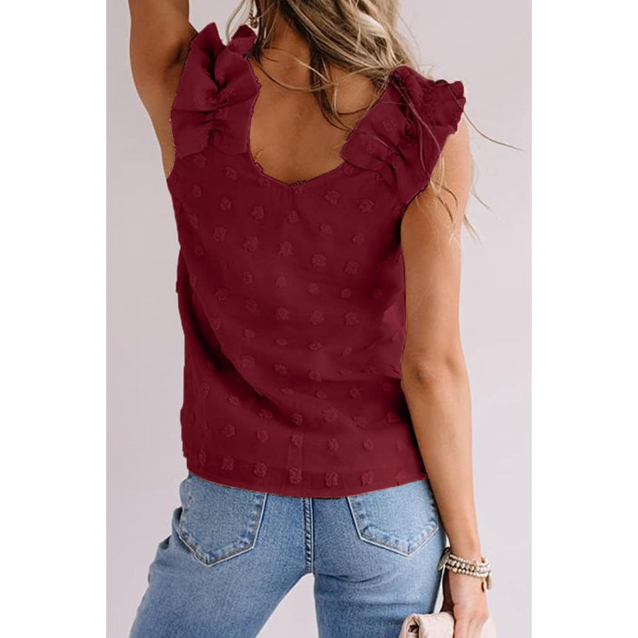 Full Size Swiss Dot V-Neck Tank Wine / S Apparel and Accessories