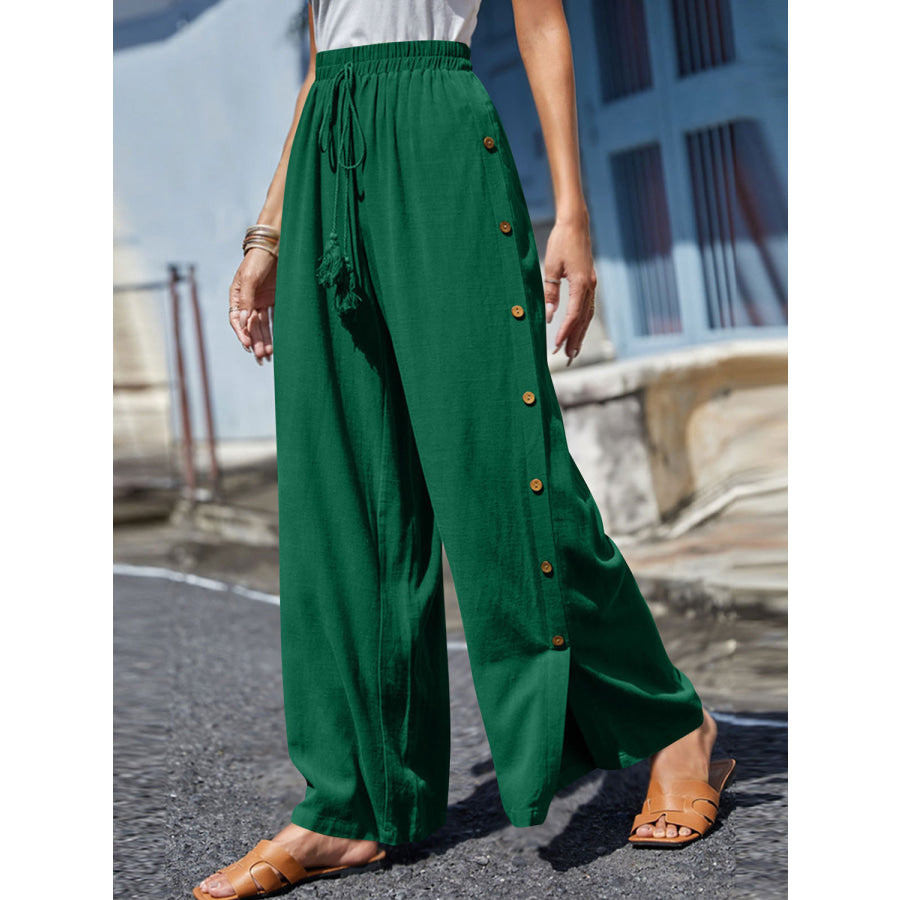 Full Size Tassel Wide Leg Pants Green / S Apparel and Accessories