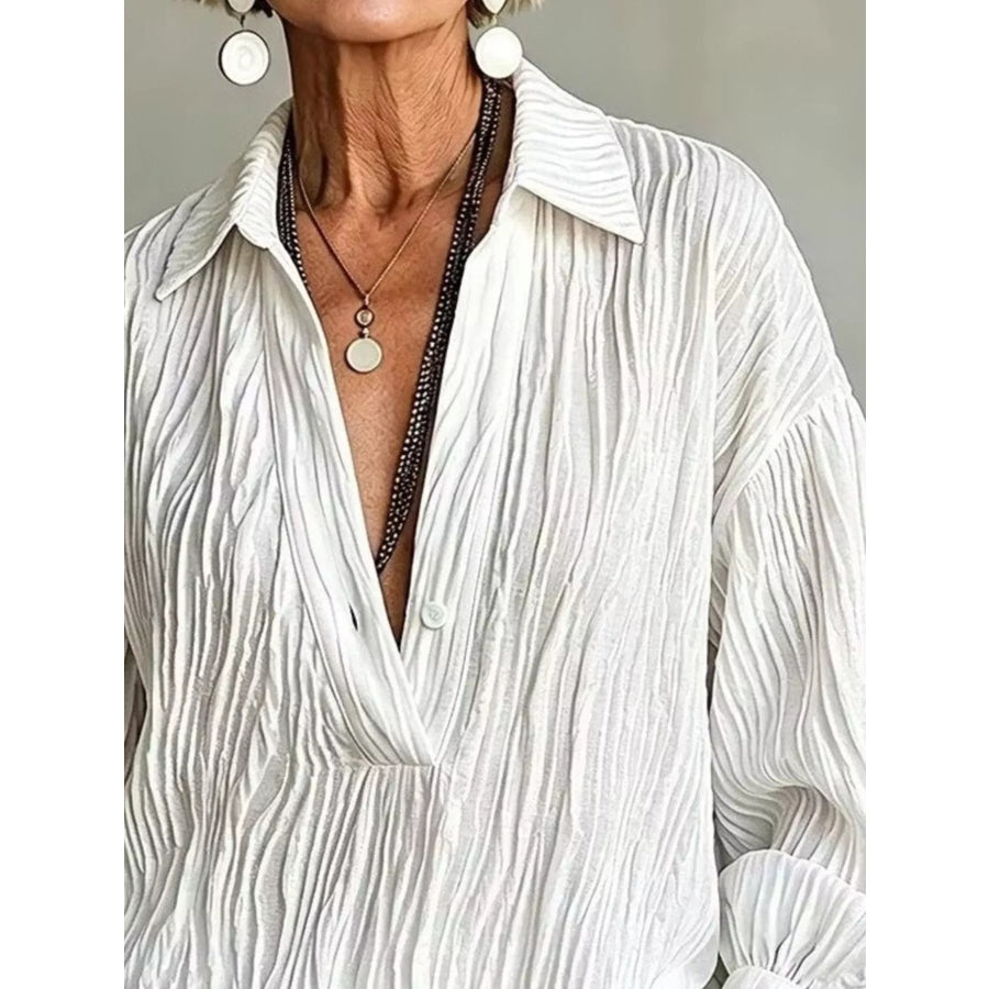 Full Size Texture Long Sleeve Blouse Plus Apparel and Accessories
