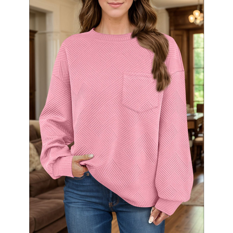 Full Size Texture Round Neck Long Sleeve Sweatshirt Apparel and Accessories