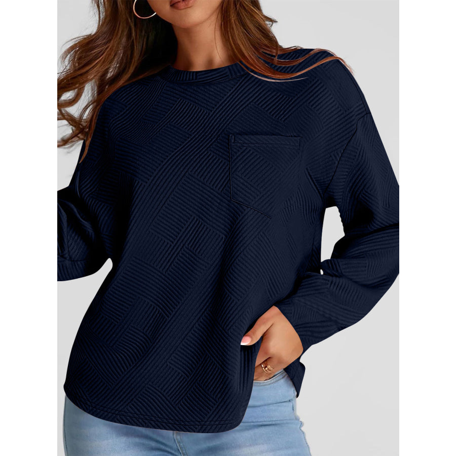 Full Size Texture Round Neck Long Sleeve Sweatshirt Apparel and Accessories