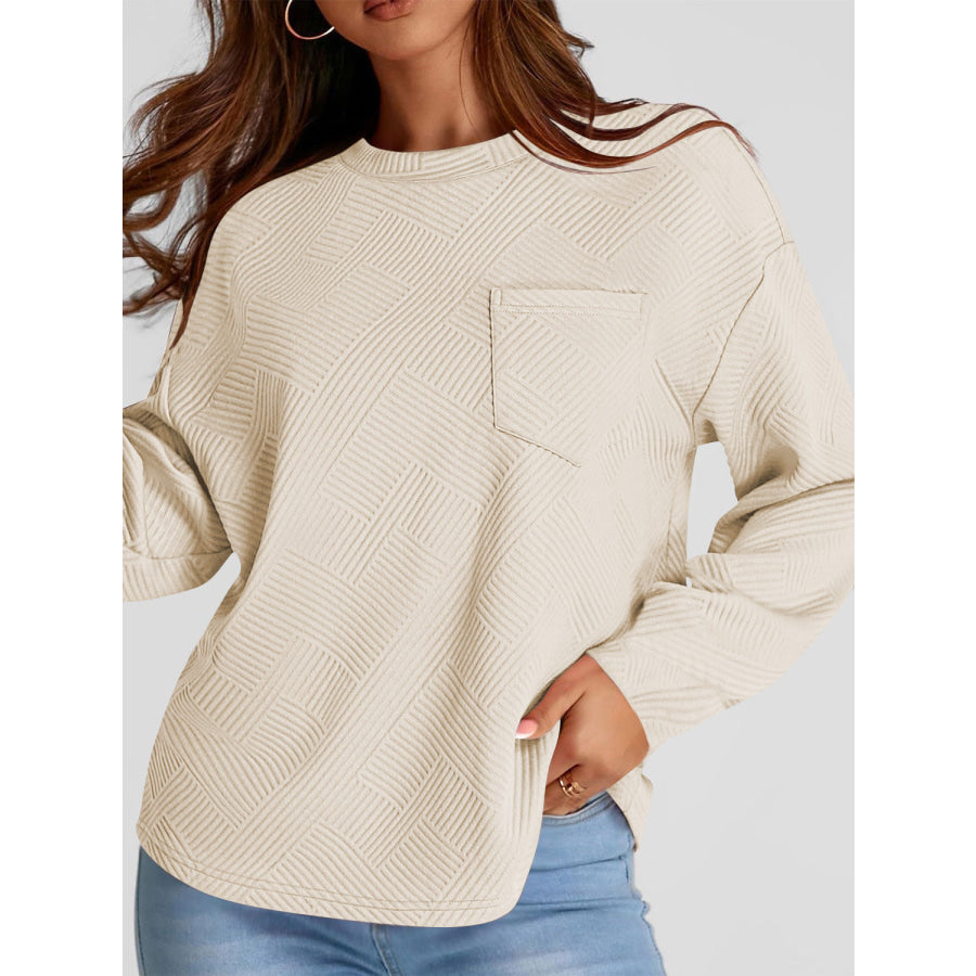 Full Size Texture Round Neck Long Sleeve Sweatshirt Apparel and Accessories